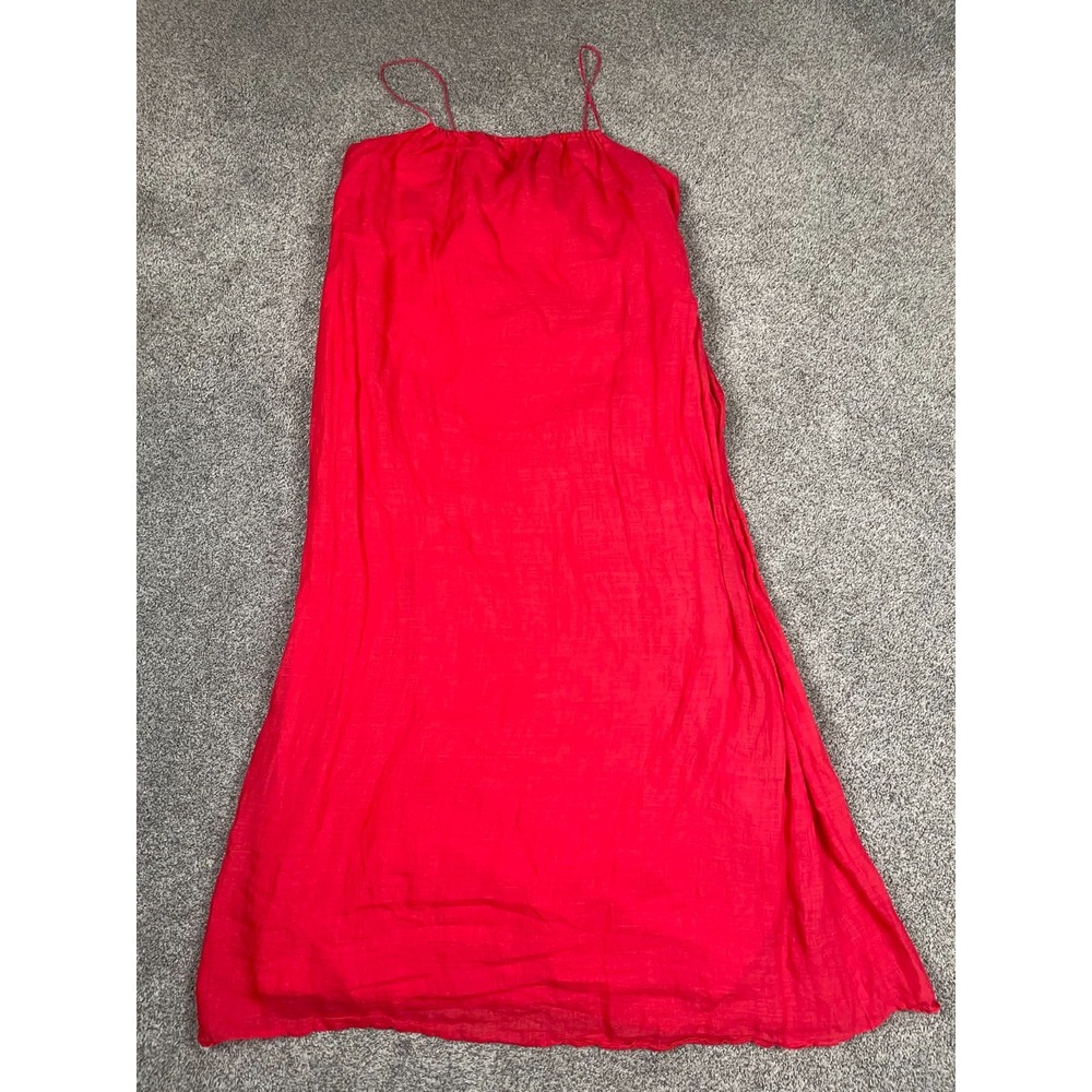 Banana Republic Dress Womens Large Red Cotton Maxi Sheath Beach Boho Corset Back